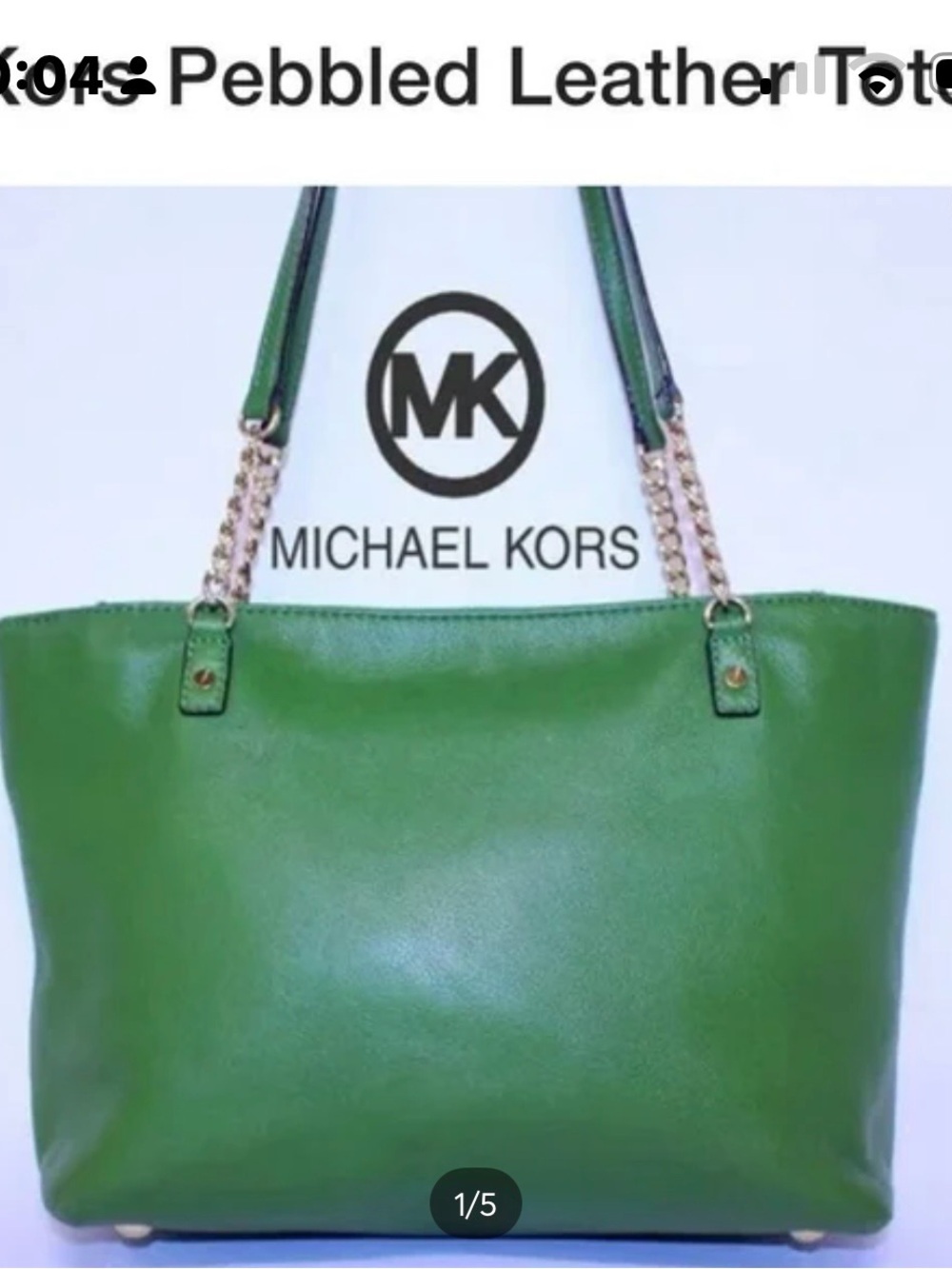 Michael Kors Green Pebbled Leather Shoulder Tote with Gold Chain Straps